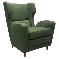 Melchiorre Bega attr., Dark Green Fabric, Wood, Lounge Chair, Italy, 1950s