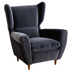 Melchiorre Bega Attributed Italian Wingback Armchair in Grey Mohair