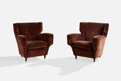 Atribuido a Melchiorre Bega, sillones de salón, terciopelo, madera, Italia, década de 1940