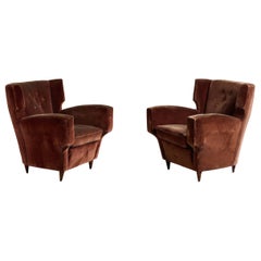 Atribuido a Melchiorre Bega, sillones de salón, terciopelo, madera, Italia, década de 1940