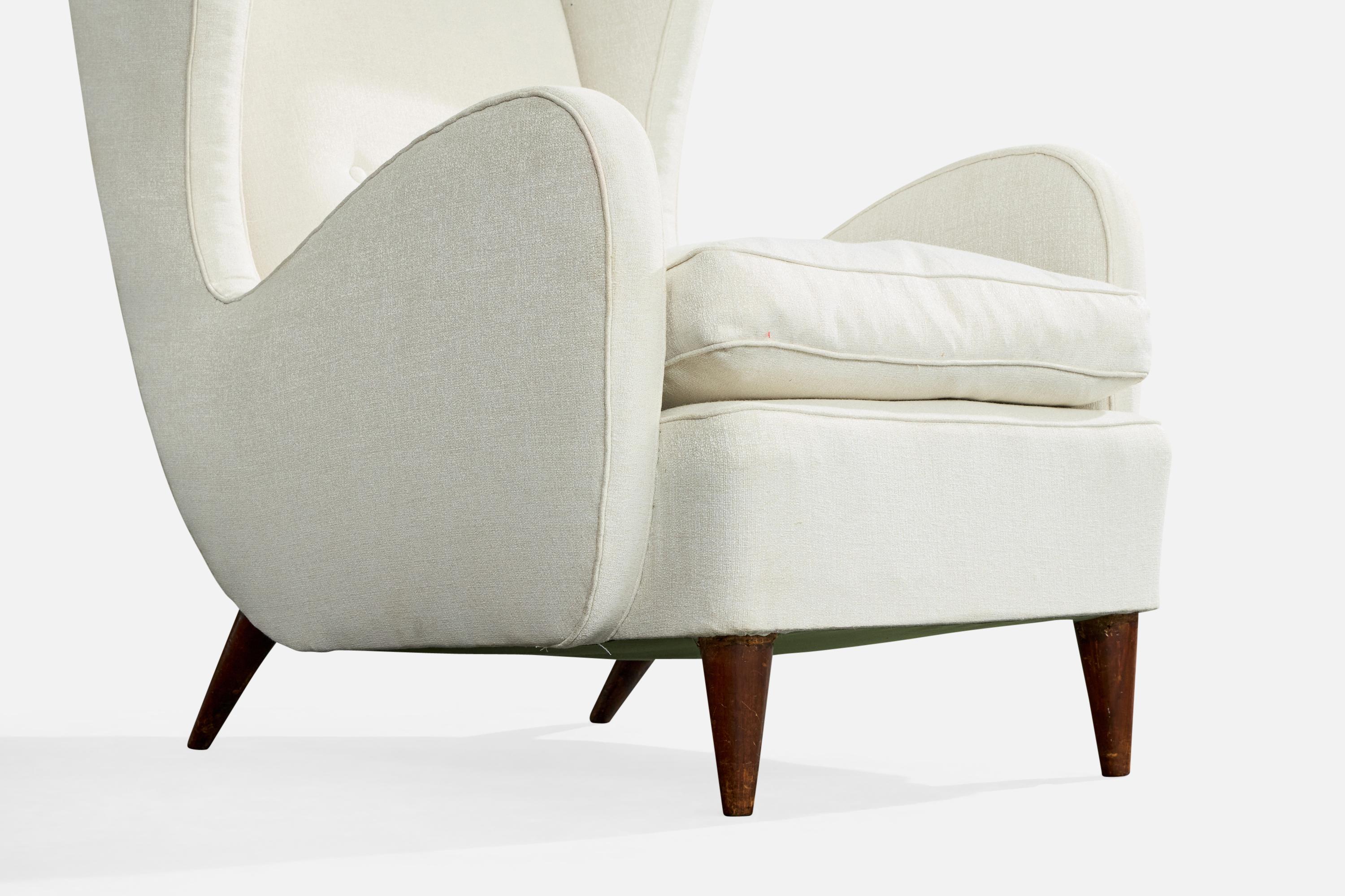 Melchiorre Bega Attribution, Lounge Chairs, Wood, Fabric, Italy, 1940s en venta 4