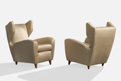 Melchiorre Bega Attribution, Lounge-Stühle, Holz, Stoff, Italien, 1940er Jahre