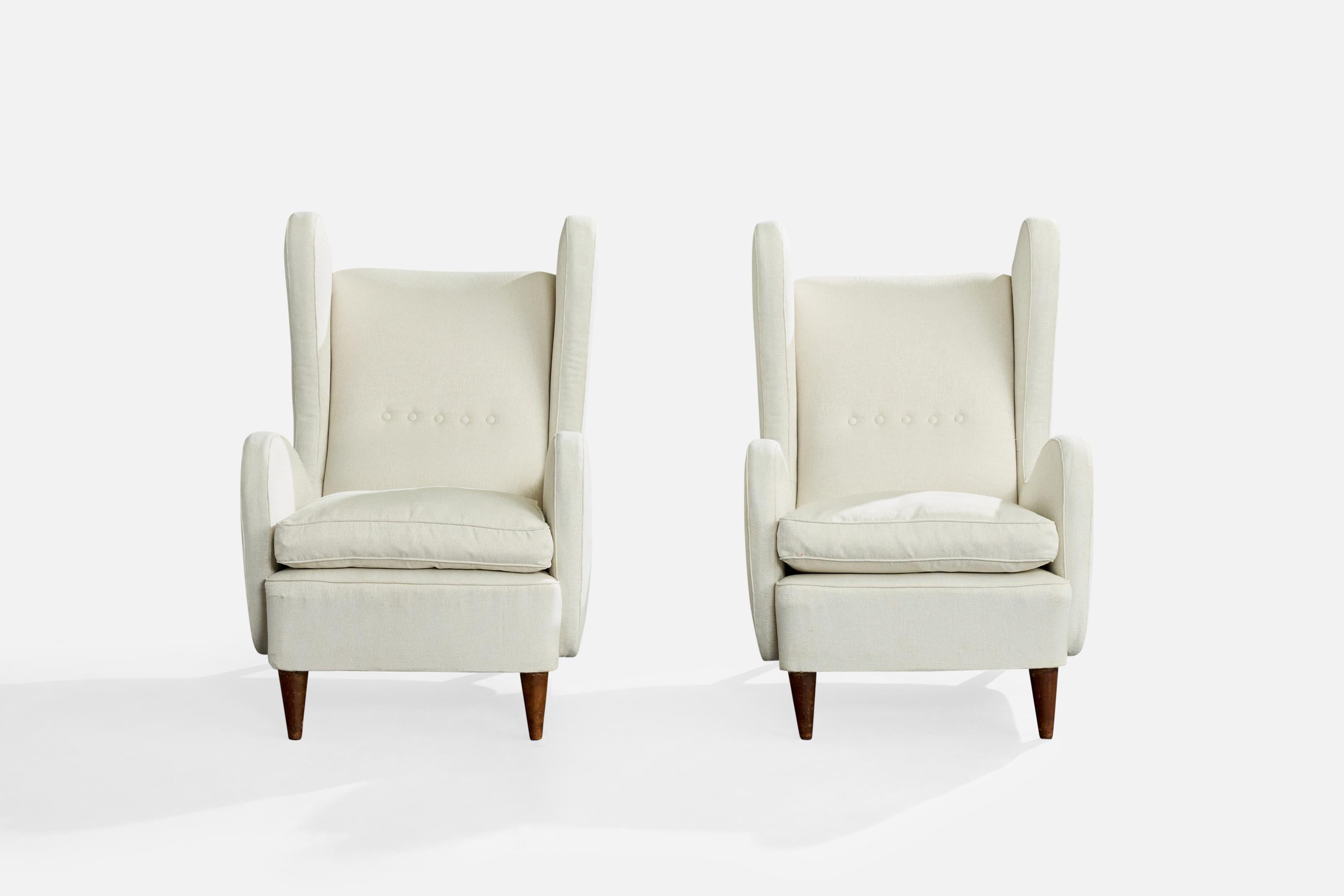 Melchiorre Bega Attribution, Lounge Chairs, Wood, Fabric, Italy, 1940s Italiano en venta