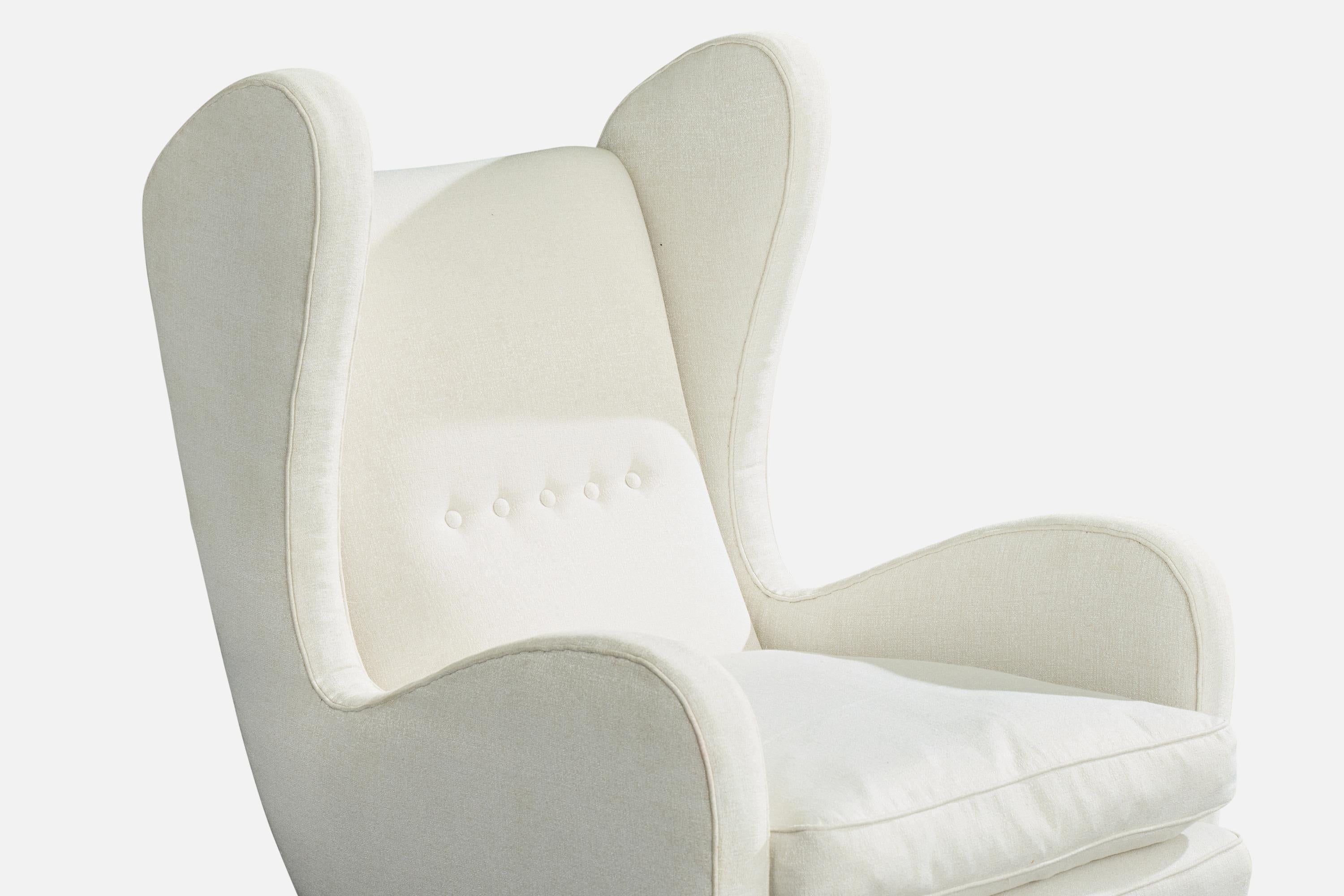 Melchiorre Bega Attribution, Lounge Chairs, Wood, Fabric, Italy, 1940s Tela en venta