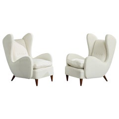 Melchiorre Bega Attribution, Lounge Chairs, Wood, Fabric, Italy, 1940s
