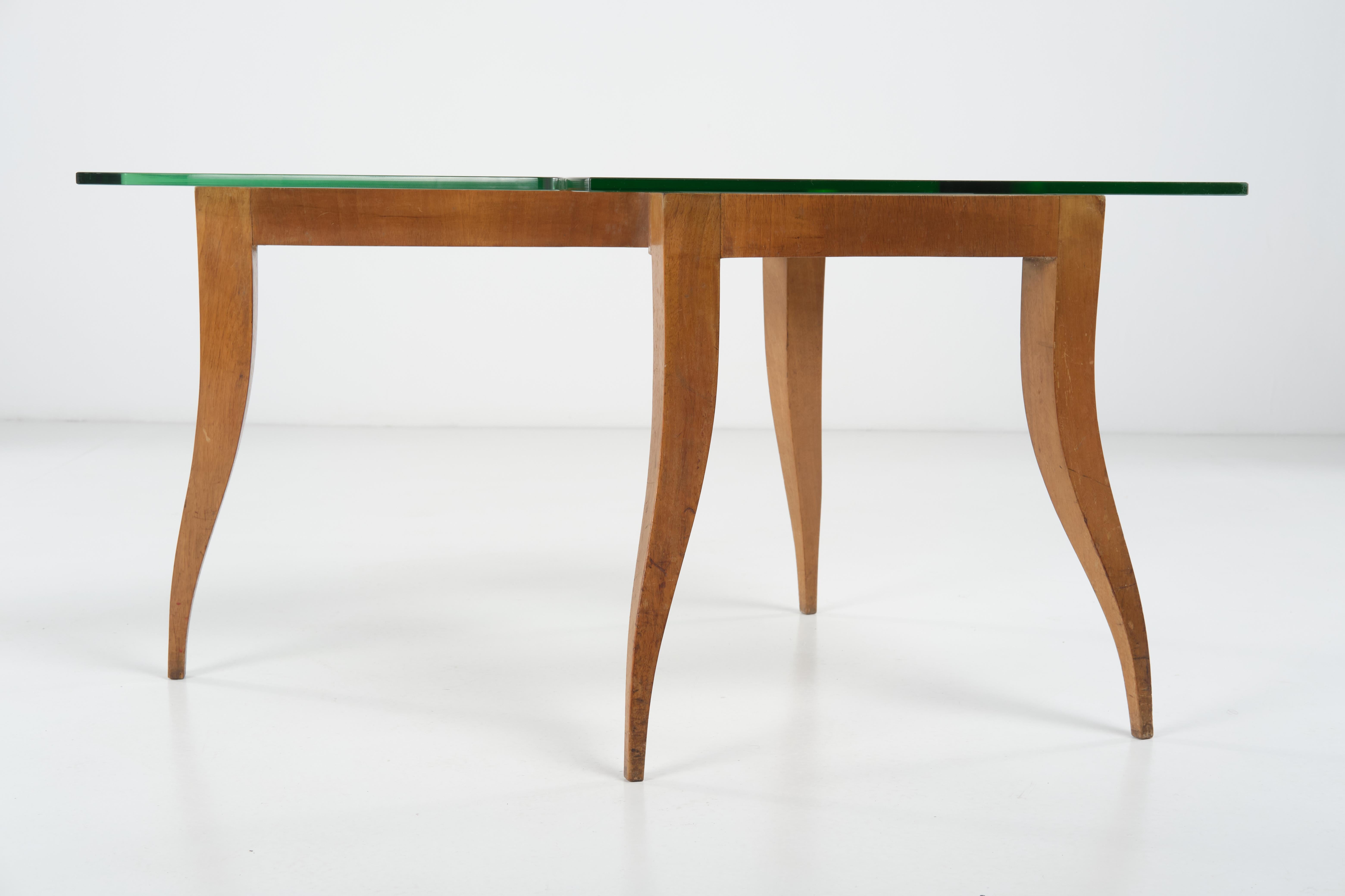 Italian Melchiorre Bega Coffe Table in Glass and Wood 1940 Ca. For Sale