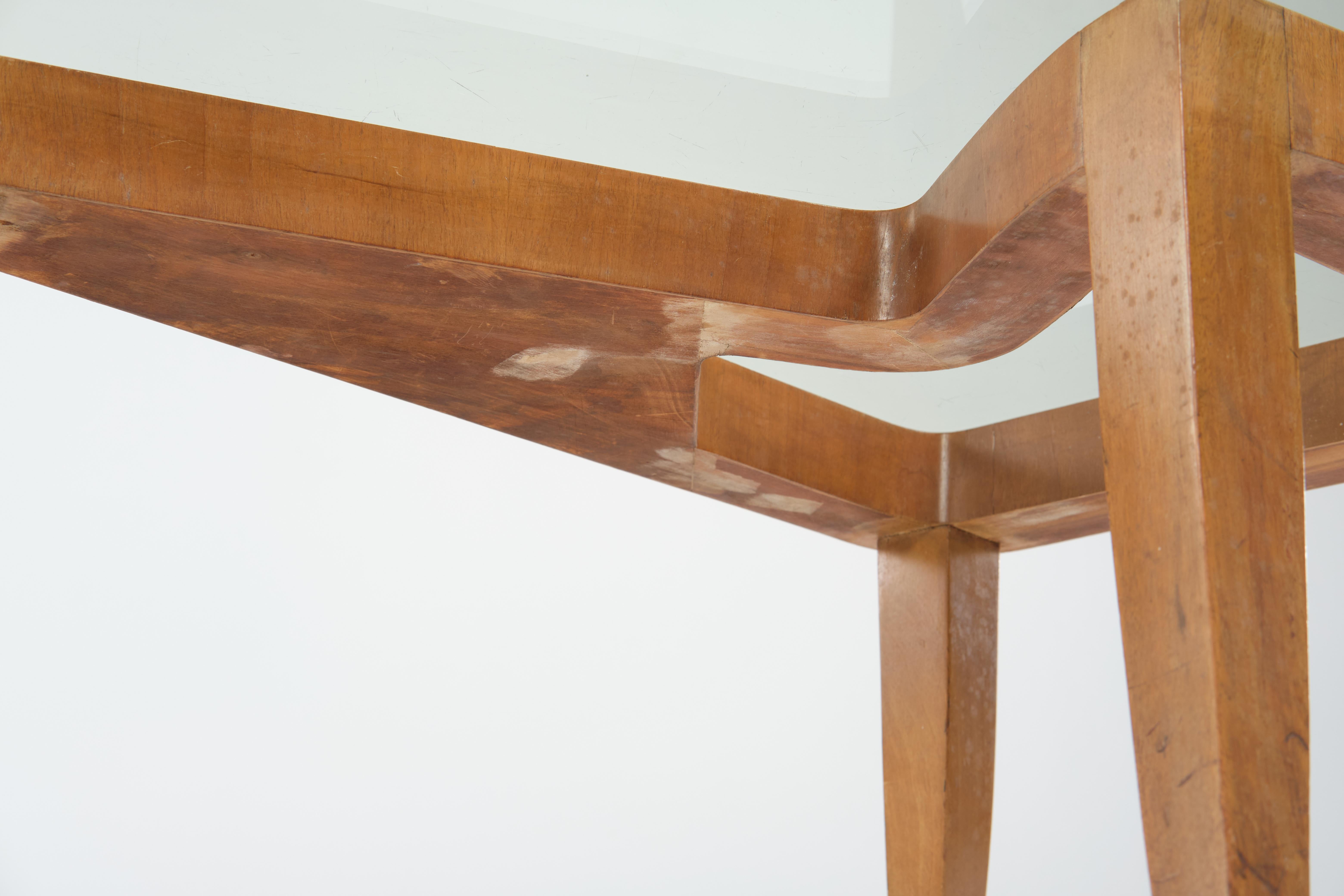 Mesa de centro Melchiorre Bega de cristal y madera de 1940 Ca. mediados del siglo XX