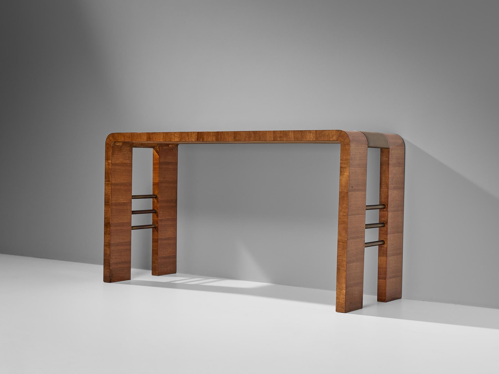 Melchiorre Bega Console in Walnut and Leather  In Good Condition For Sale In Waalwijk, NL