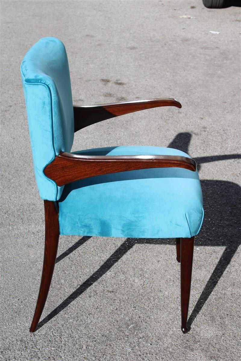 Melchiorre Bega Desk Chair Italian Design Mid-Cenury Walnut Velvet In Good Condition In Palermo, Sicily