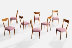Melchiorre Bega, Dining Chairs, Wood, Fabric, Italy, 1950s