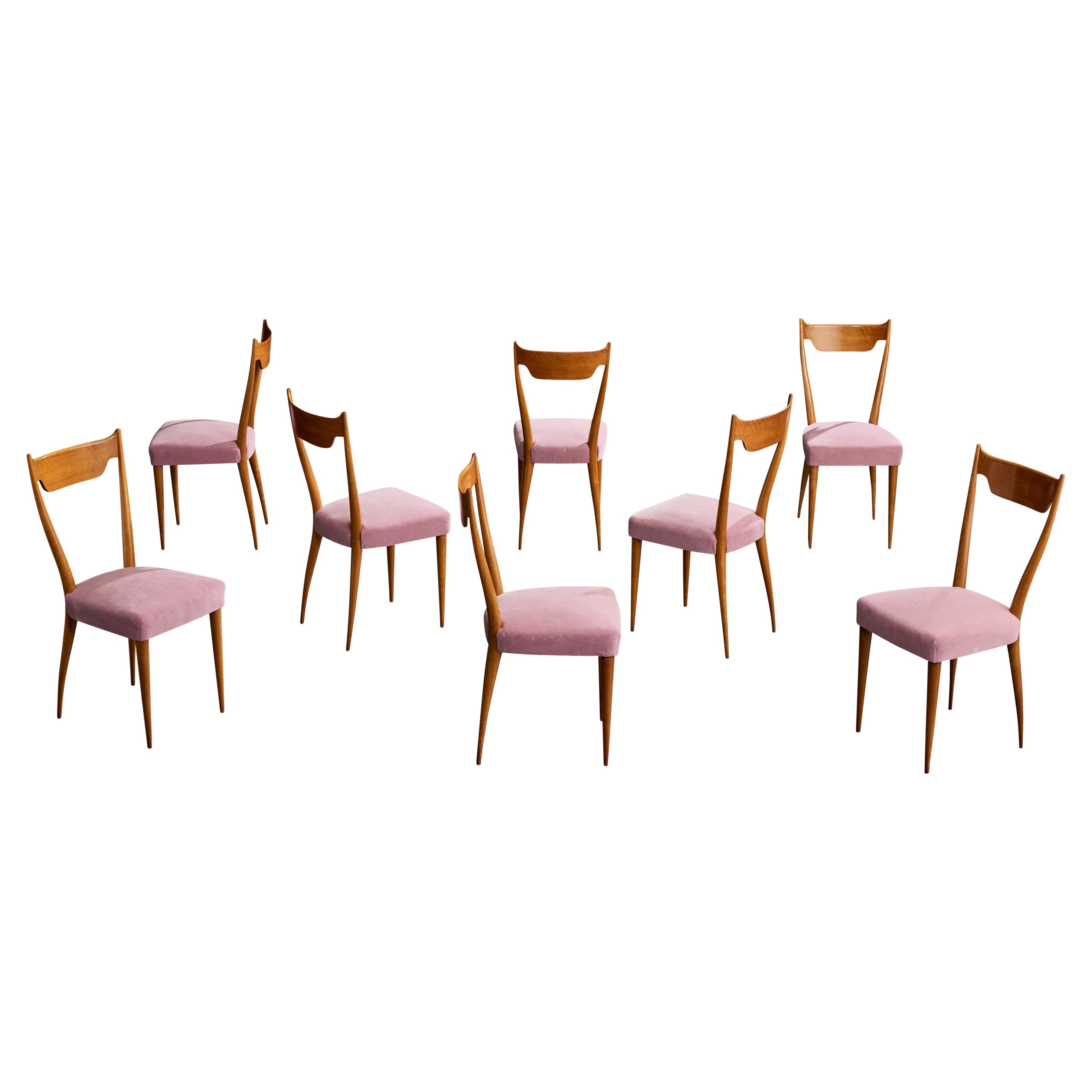 Melchiorre Bega, Dining Chairs, Wood, Fabric, Italy, 1950s