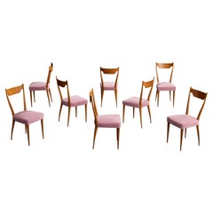 Melchiorre Bega, Dining Chairs, Wood, Fabric, Italy, 1950s