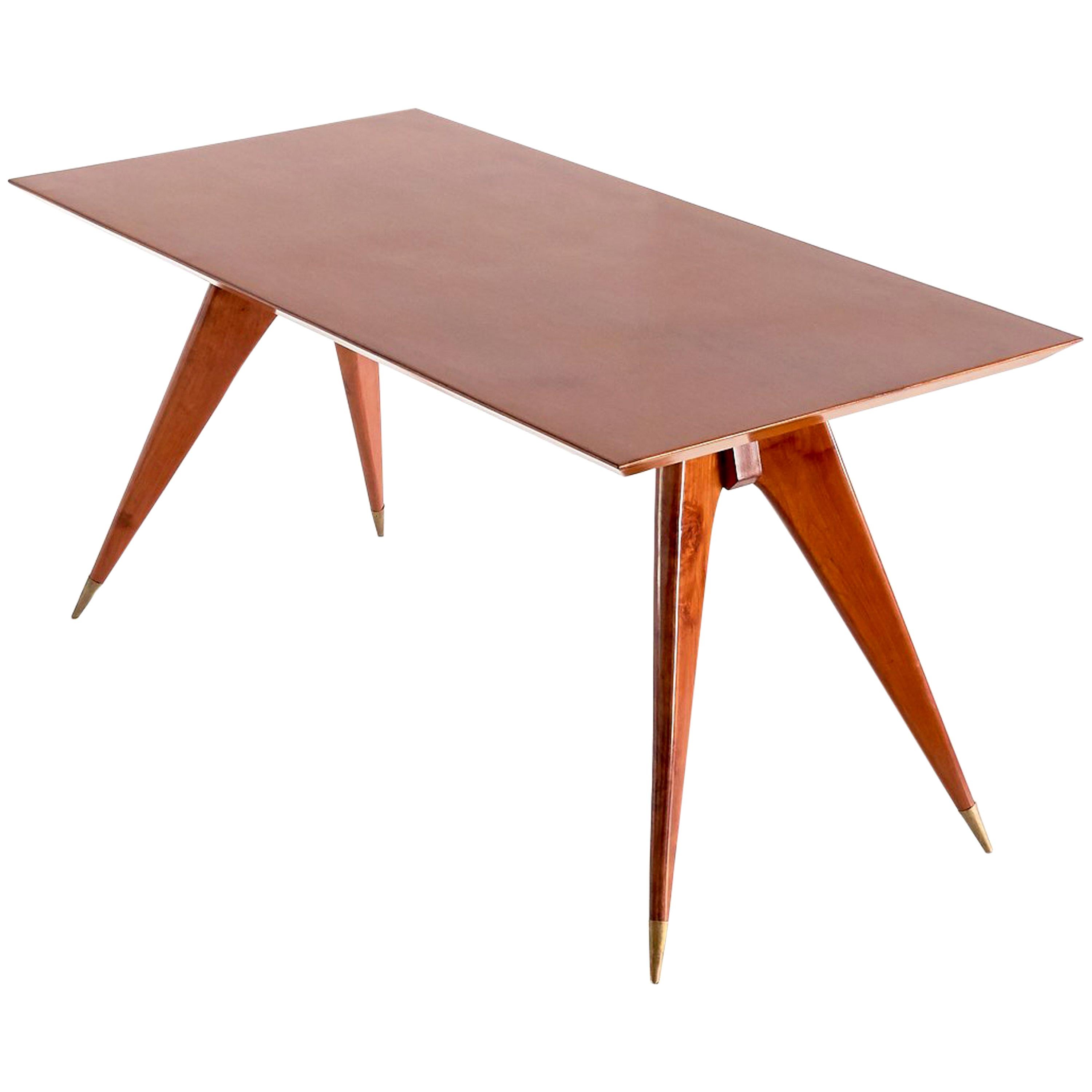 Melchiorre Bega Dining Table in Walnut and Brass, Italy, Early 1950s