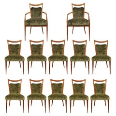 Melchiorre Bega Exceptional Set of 12 Upholstered Dining Chairs. 1950s