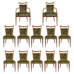 Melchiorre Bega Exceptionnel ensemble de 12 chaises de salle à manger tapissées. 1950s