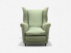 Melchiorre Bega, Green Fabric, Wood, Lounge Chair, Italy, 1950s