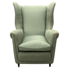 Melchiorre Bega, Green Fabric, Wood, Lounge Chair, Italy, 1950s