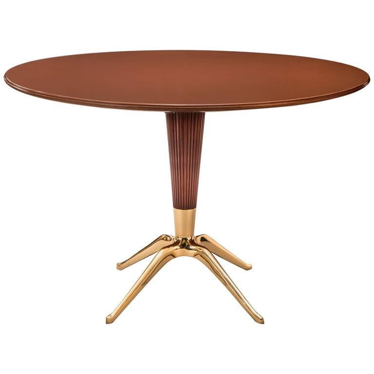 Melchiorre Bega, Italian Mahogany, Brass & Glass Circular Dining / Center Table In Good Condition For Sale In New York, NY