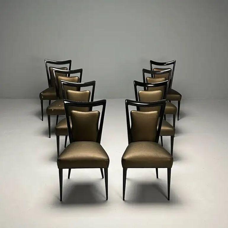 20th Century Melchiorre Bega, Italian Mid-Century Modern, Dining Chairs, Table, Black Lacquer For Sale