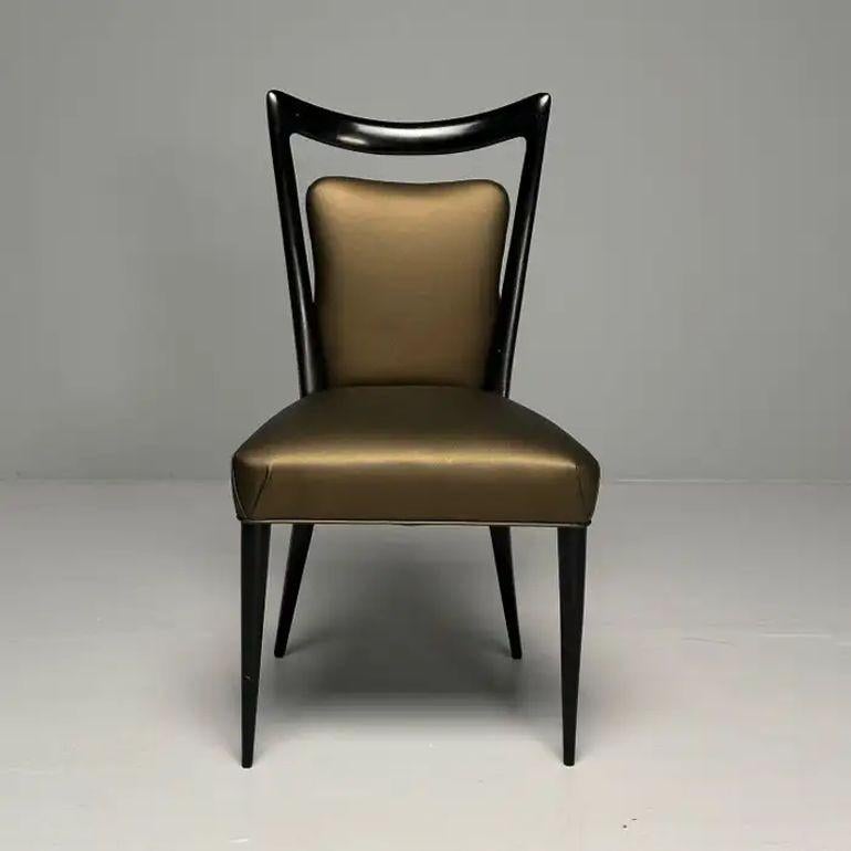 Melchiorre Bega, Italian Mid-Century Modern, Dining Chairs, Table, Black Lacquer For Sale 2