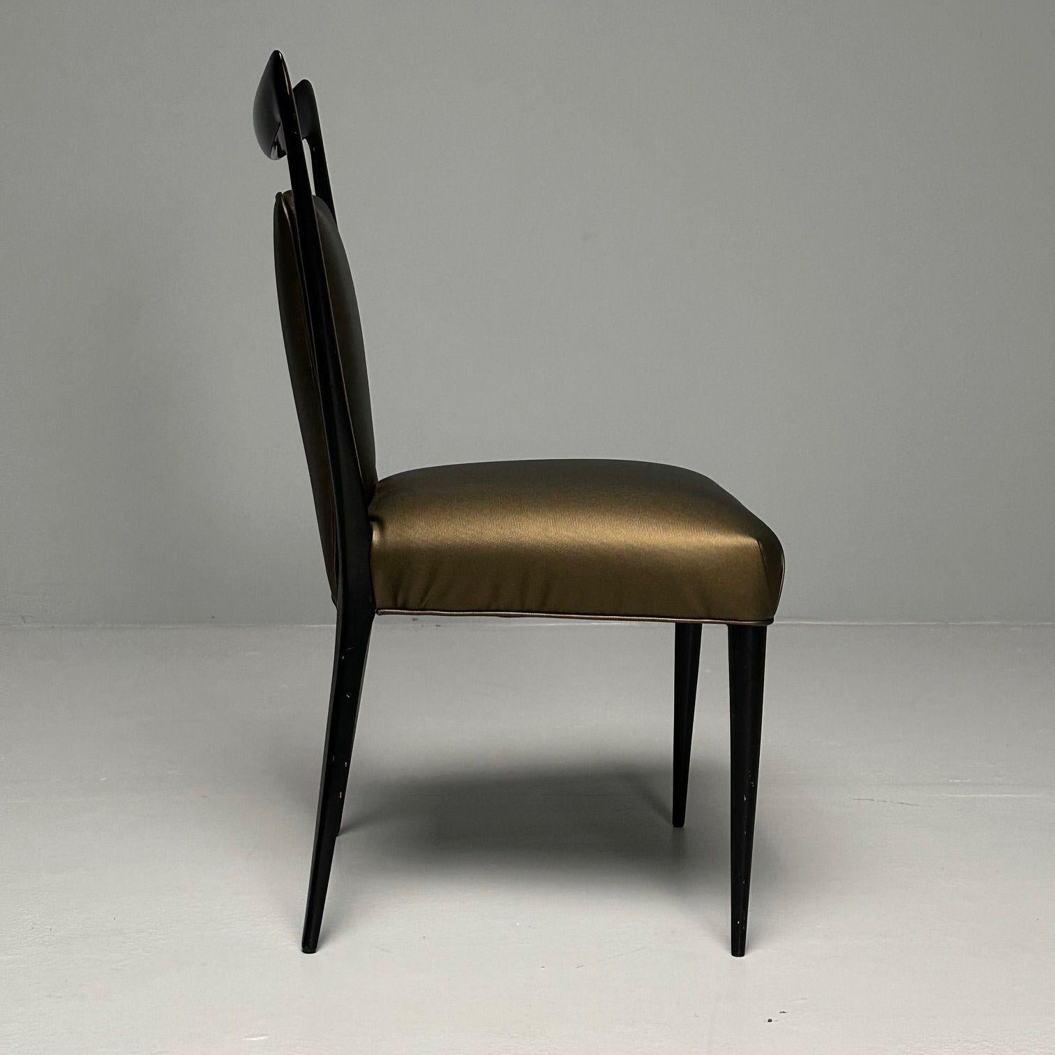 Melchiorre Bega, modernité italienne du milieu du siècle, huit chaises de salle à manger, laqué noir en vente 4