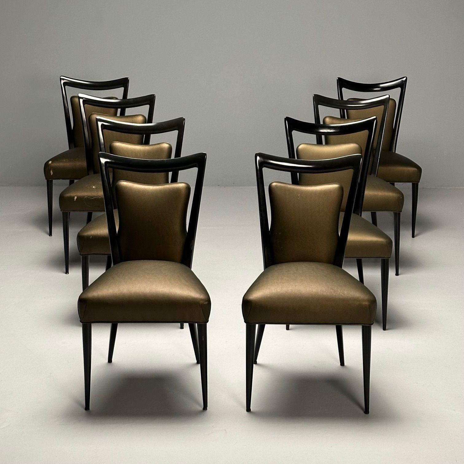 Melchiorre Bega, Italian Mid-Century Modern, Eight Dining Chairs, Black Lacquer In Good Condition For Sale In Stamford, CT