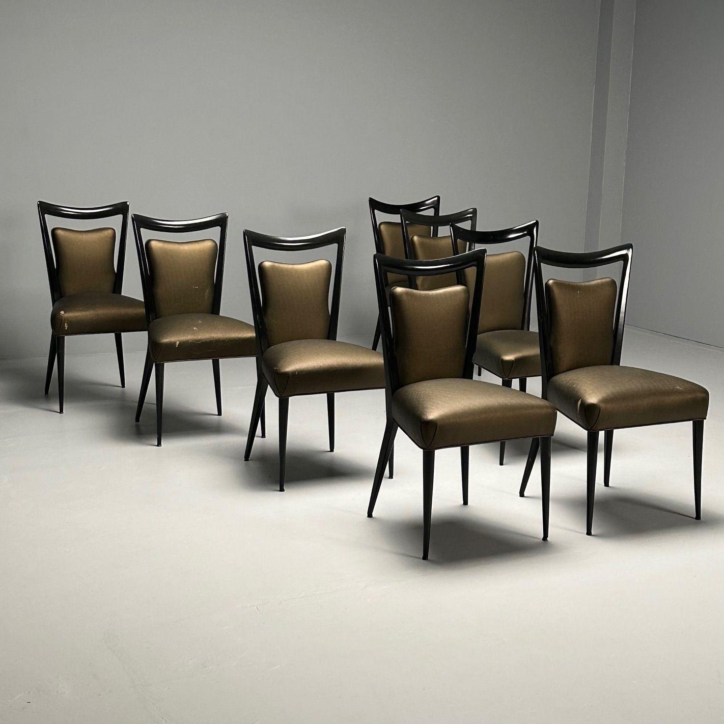 Mid-20th Century Melchiorre Bega, Italian Mid-Century Modern, Eight Dining Chairs, Black Lacquer For Sale