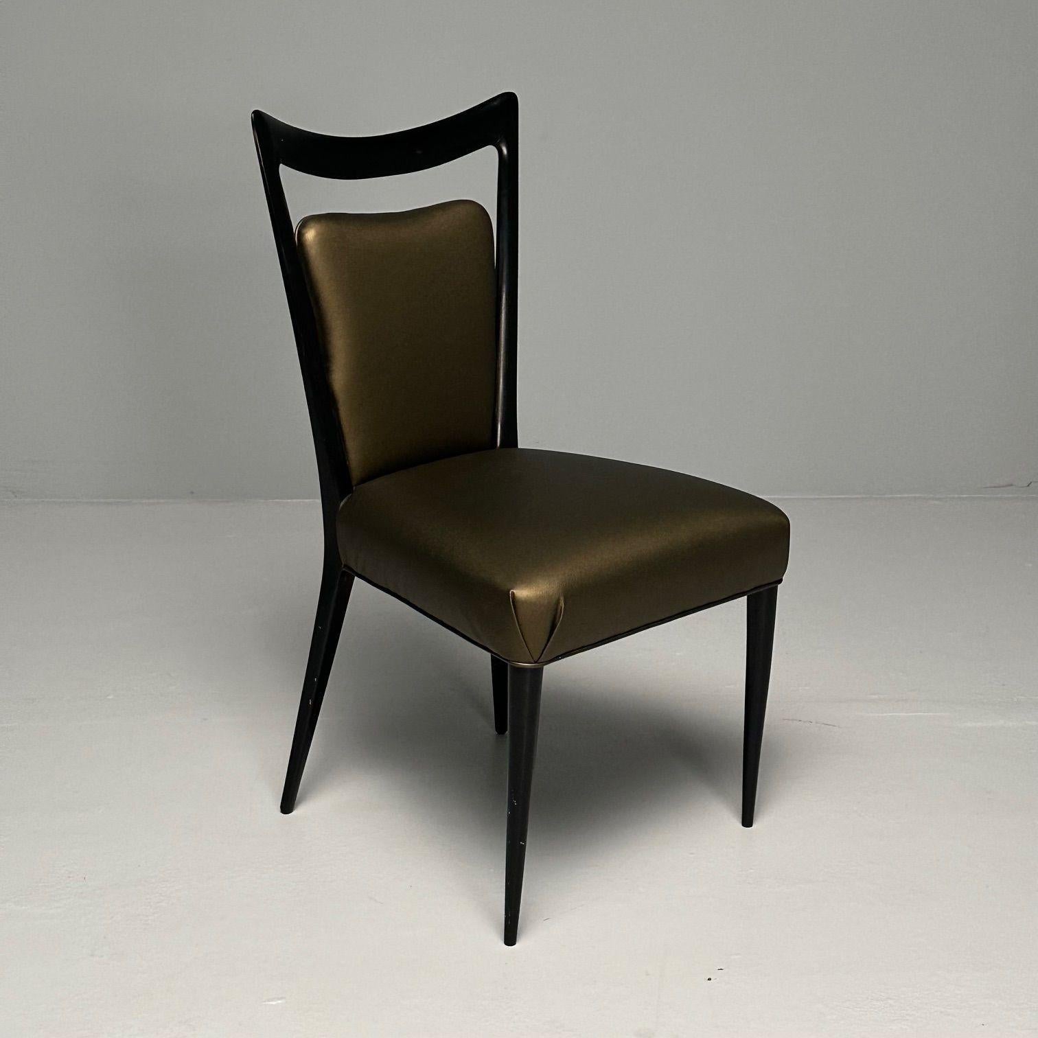 Melchiorre Bega, modernité italienne du milieu du siècle, huit chaises de salle à manger, laqué noir en vente 1
