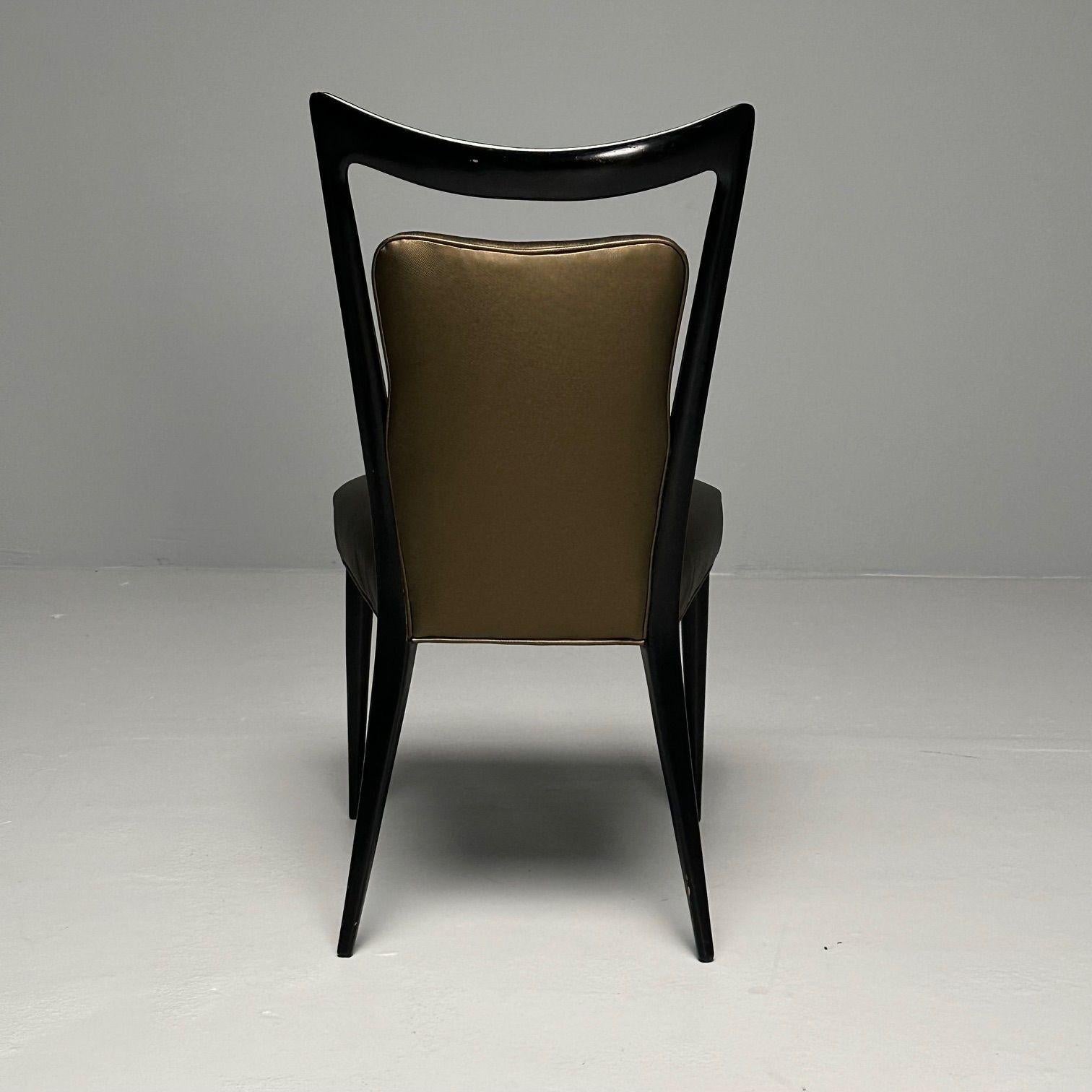Melchiorre Bega, modernité italienne du milieu du siècle, huit chaises de salle à manger, laqué noir en vente 2