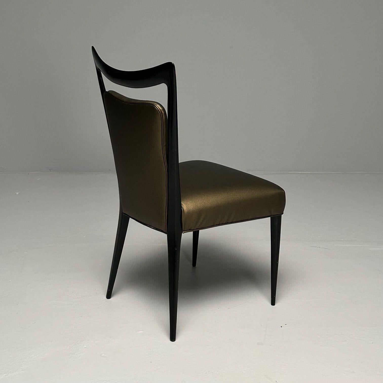 Melchiorre Bega, Italian Mid-Century Modern, Eight Dining Chairs, Black Lacquer For Sale 4