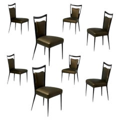Retro Melchiorre Bega, Italian Mid-Century Modern, Eight Dining Chairs, Black Lacquer