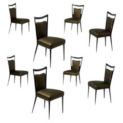 Melchiorre Bega, Italian Mid-Century Modern, Eight Dining Chairs, Black Lacquer