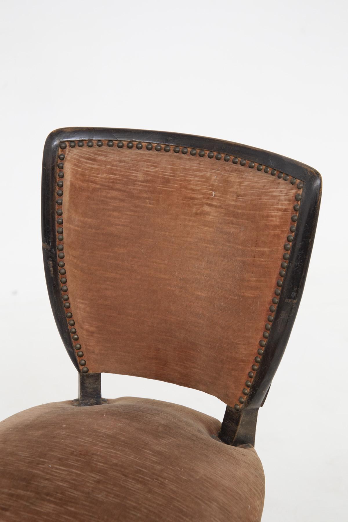 Mid-Century Modern Melchiorre Bega Italian Wooden Chairs with Studs and Orange Velvet