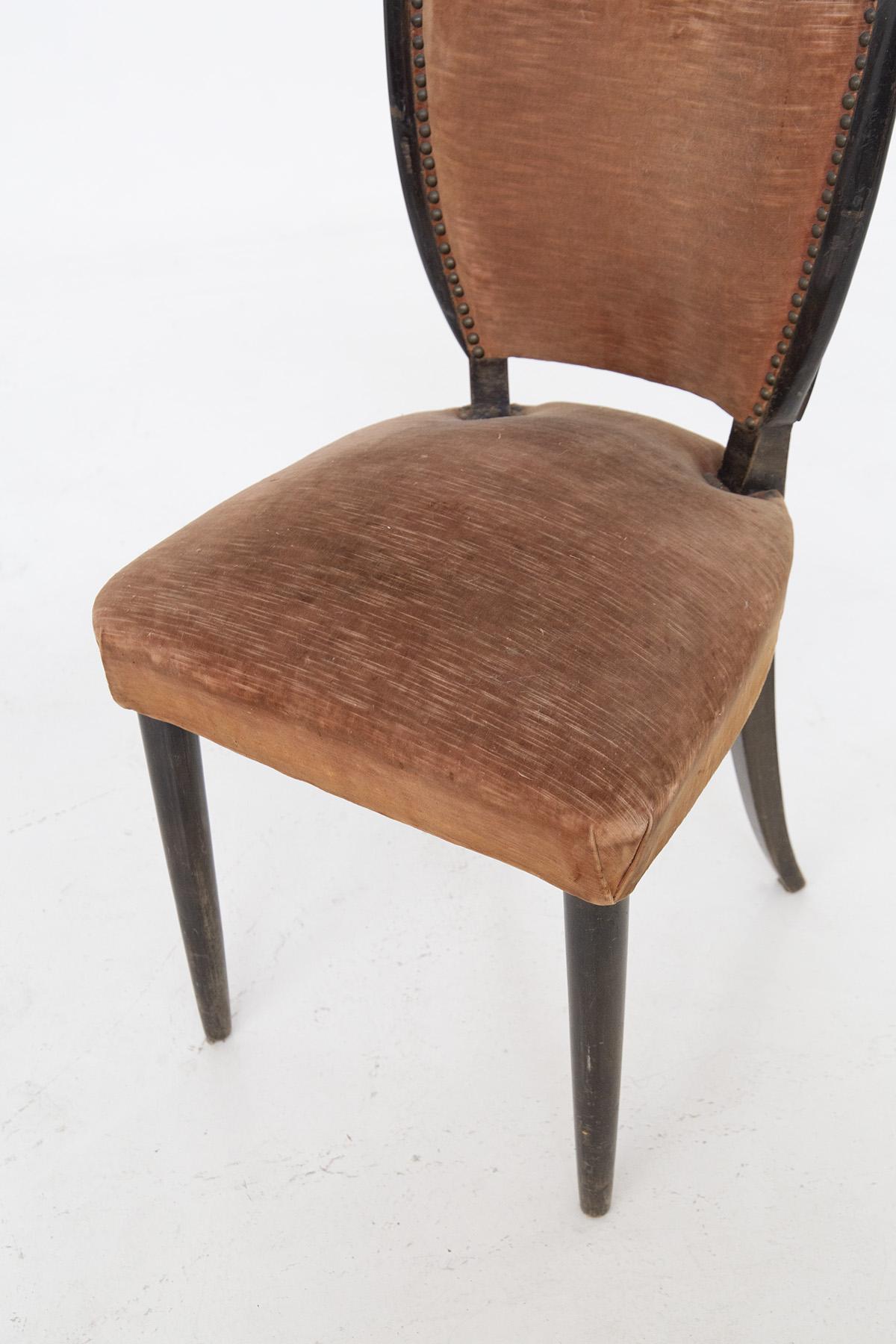 Wool Melchiorre Bega Italian Wooden Chairs with Studs and Orange Velvet