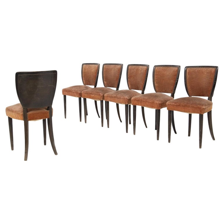 Melchiorre Bega Italian Wooden Chairs with Studs and Orange Velvet For Sale
