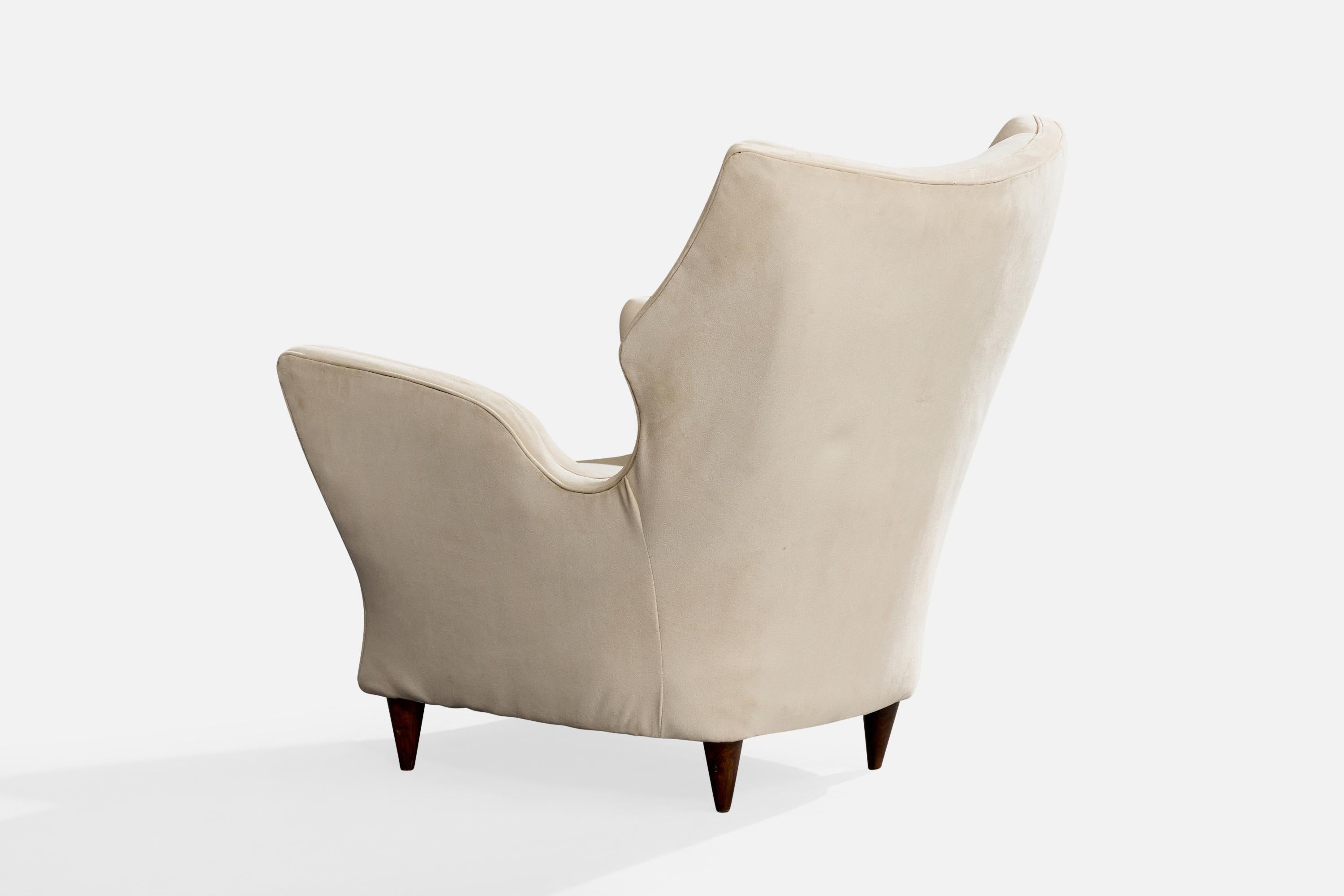 Melchiorre Bega, Loungestühle, Stoff, Nussbaum, Italien, 1950er Jahre (Mitte des 20. Jahrhunderts) im Angebot