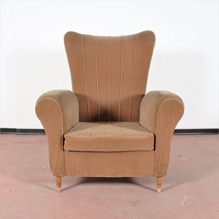 Melchiorre Bega Midcentury CamelColored Wool Velvet Armchair, 1950s