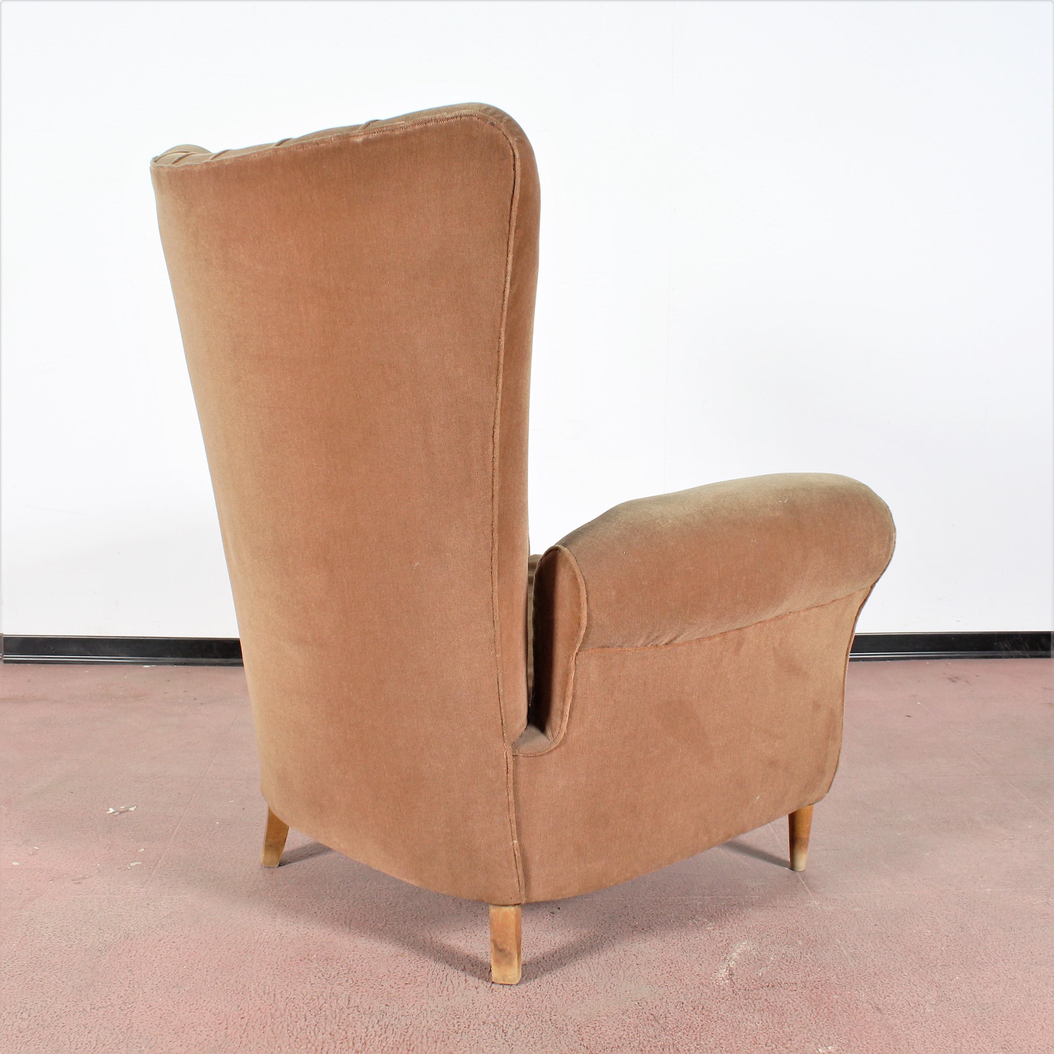 Melchiorre Bega Midcentury Camel-Colored Wool Velvet Armchair, 1950s, Italy In Good Condition In Palermo, IT