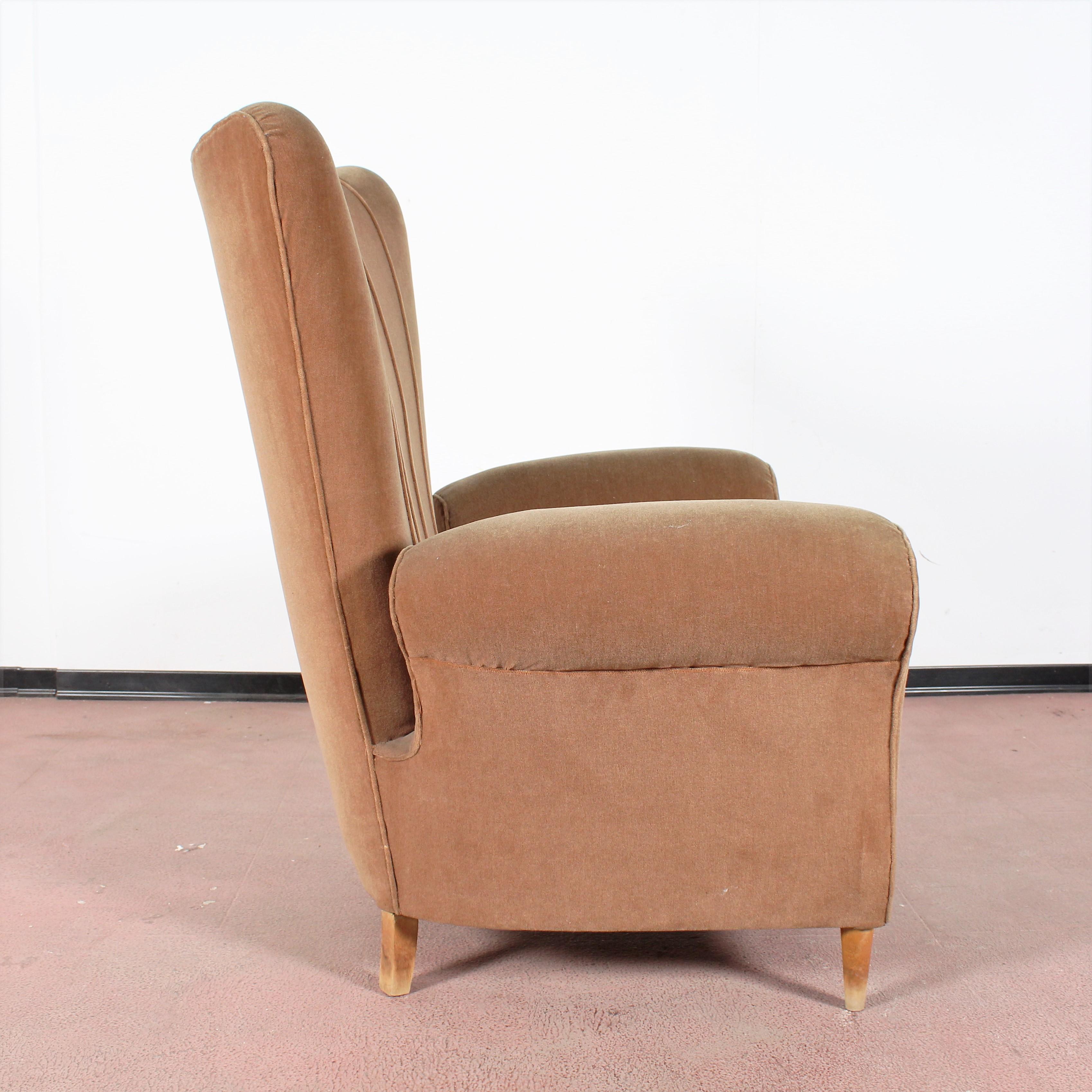 Mid-20th Century Melchiorre Bega Midcentury Camel-Colored Wool Velvet Armchair, 1950s, Italy