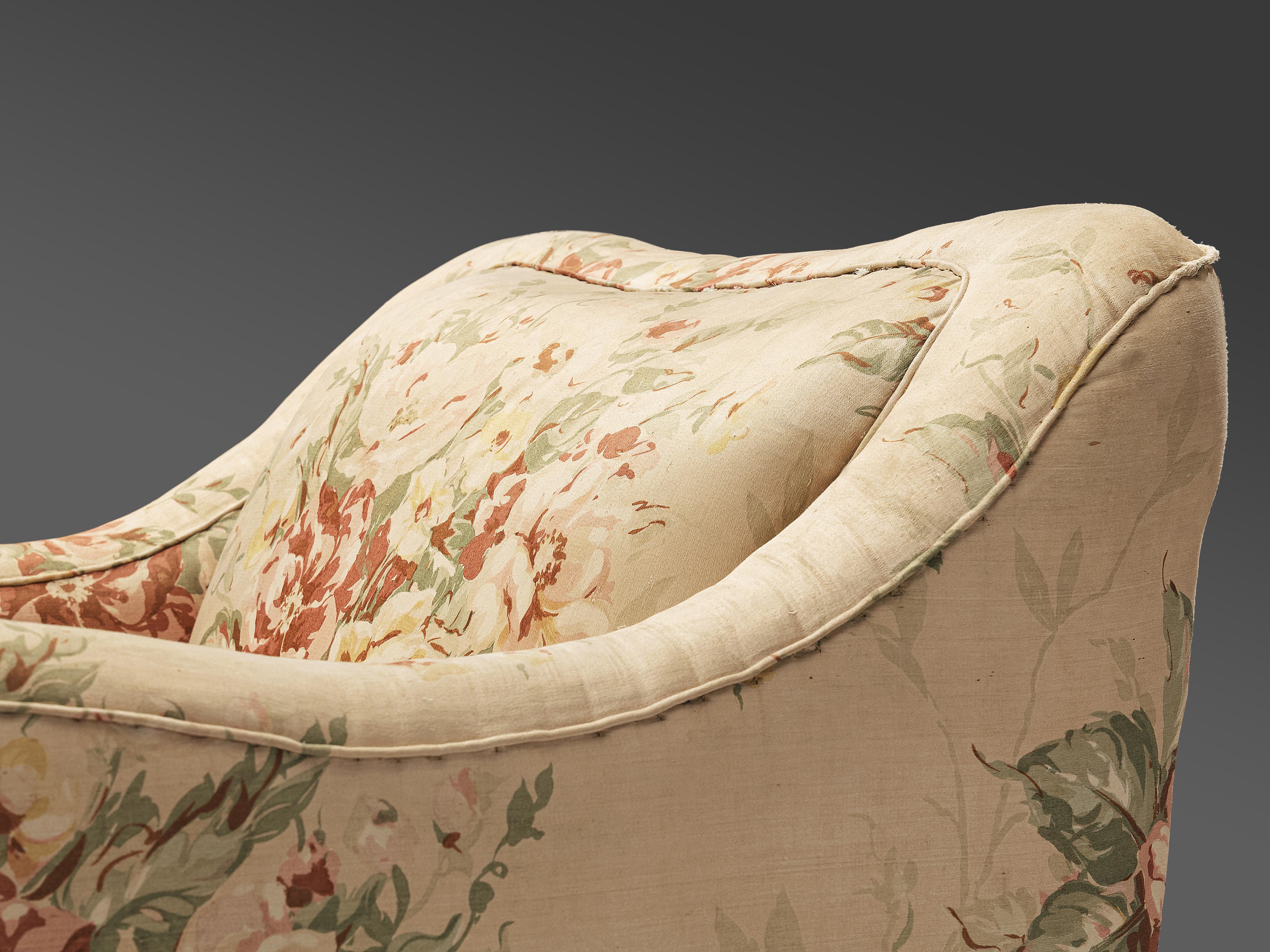 Mid-20th Century Melchiorre Bega Pair of Lounge Chairs and Ottoman in Floral Upholstery