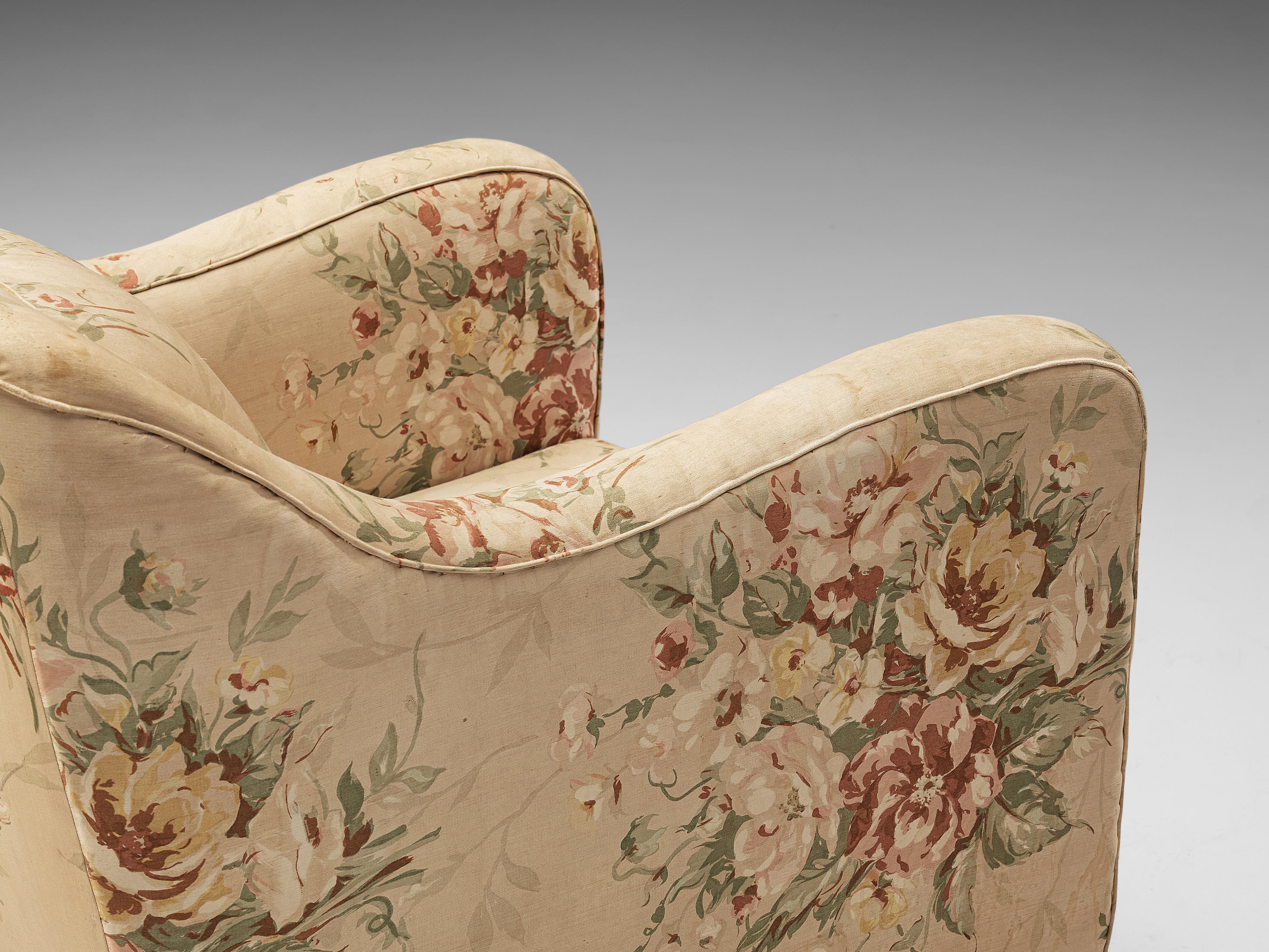 Melchiorre Bega Pair of Lounge Chairs and Ottoman in Floral Upholstery 1