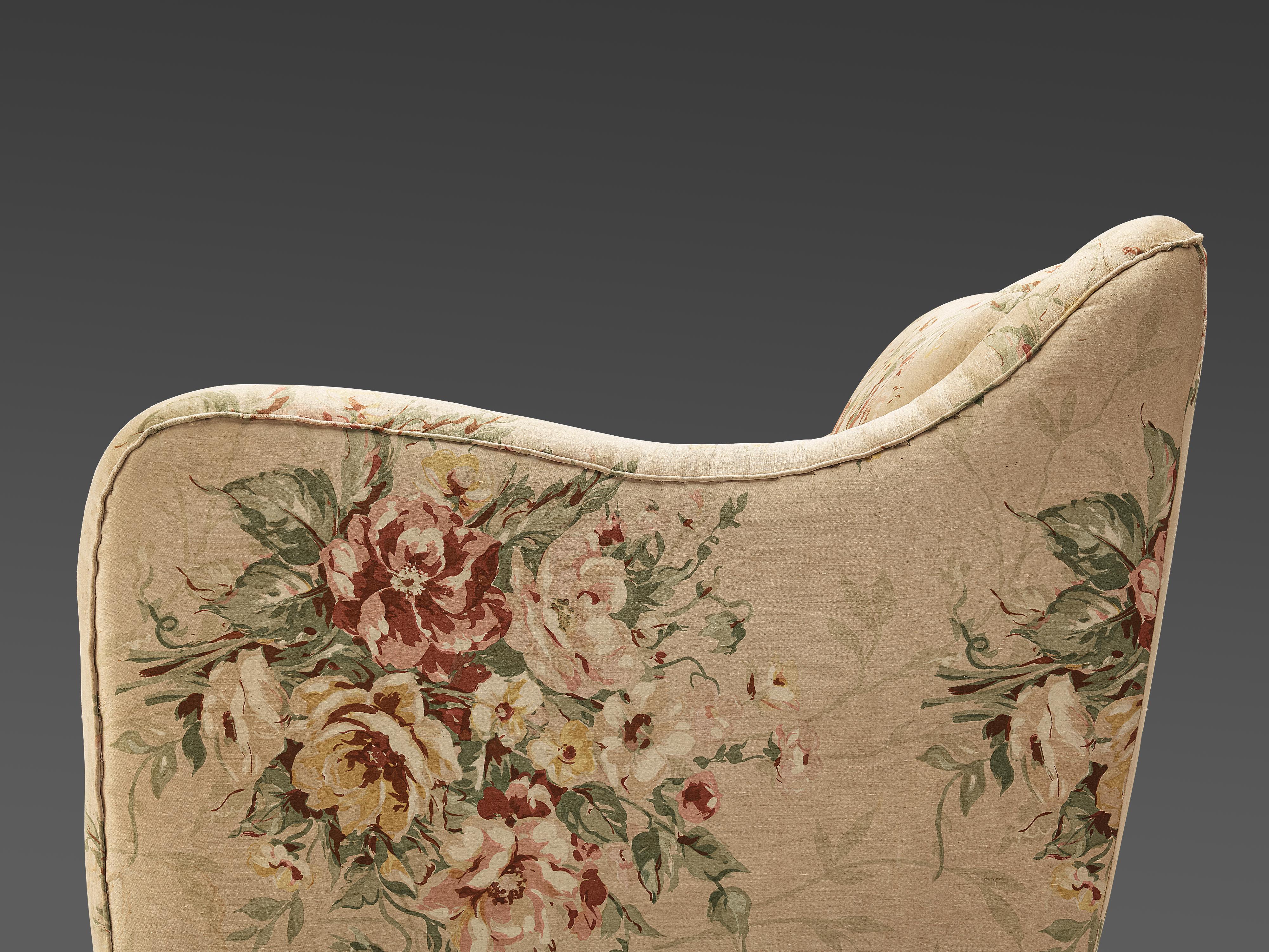 Fabric Melchiorre Bega Pair of Lounge Chairs in Floral Upholstery, 1930s