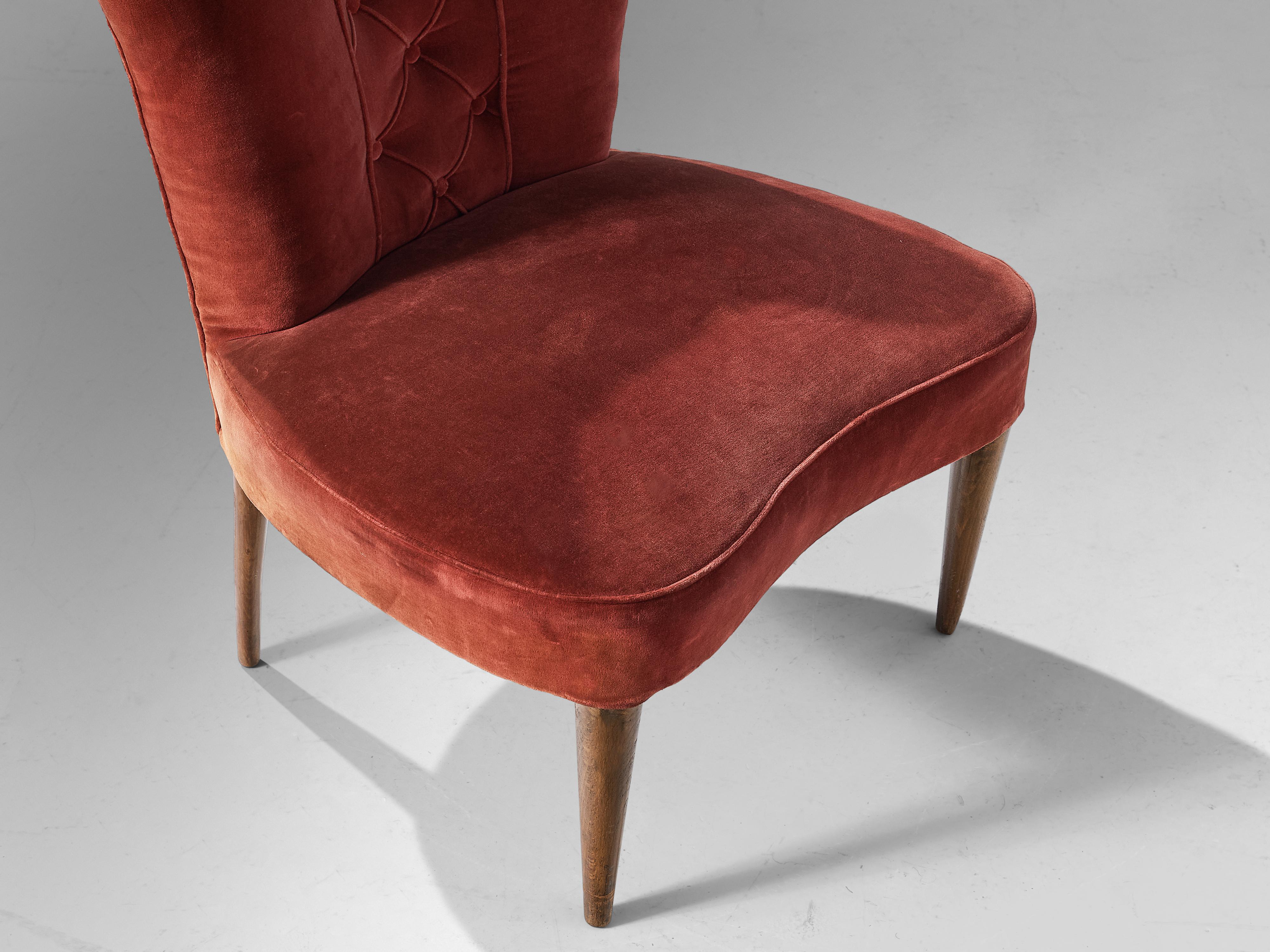 Art Deco Melchiorre Bega Pair of Side Chairs in Red Velvet Upholstery