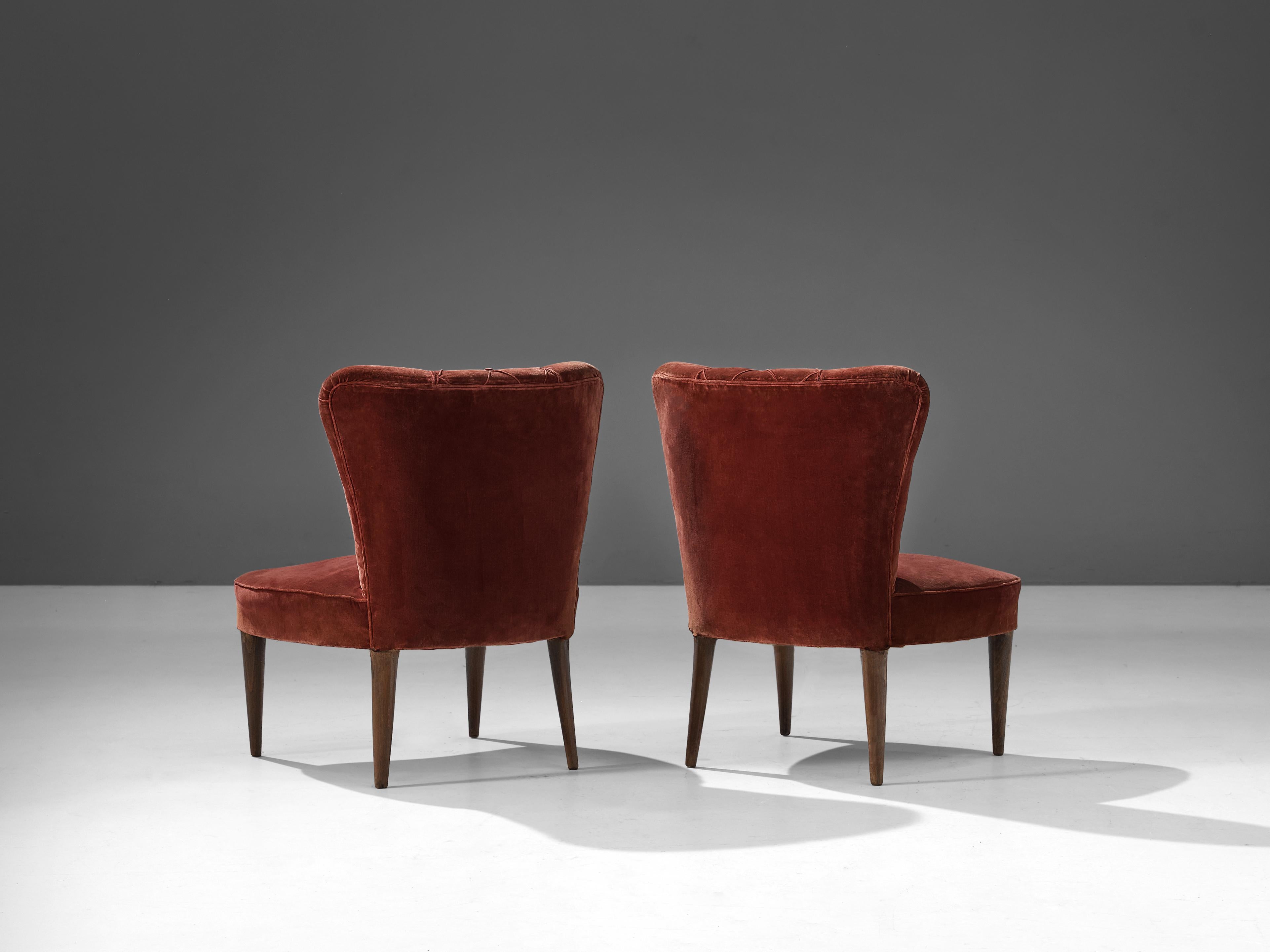 Mid-20th Century Melchiorre Bega Pair of Side Chairs in Red Velvet Upholstery