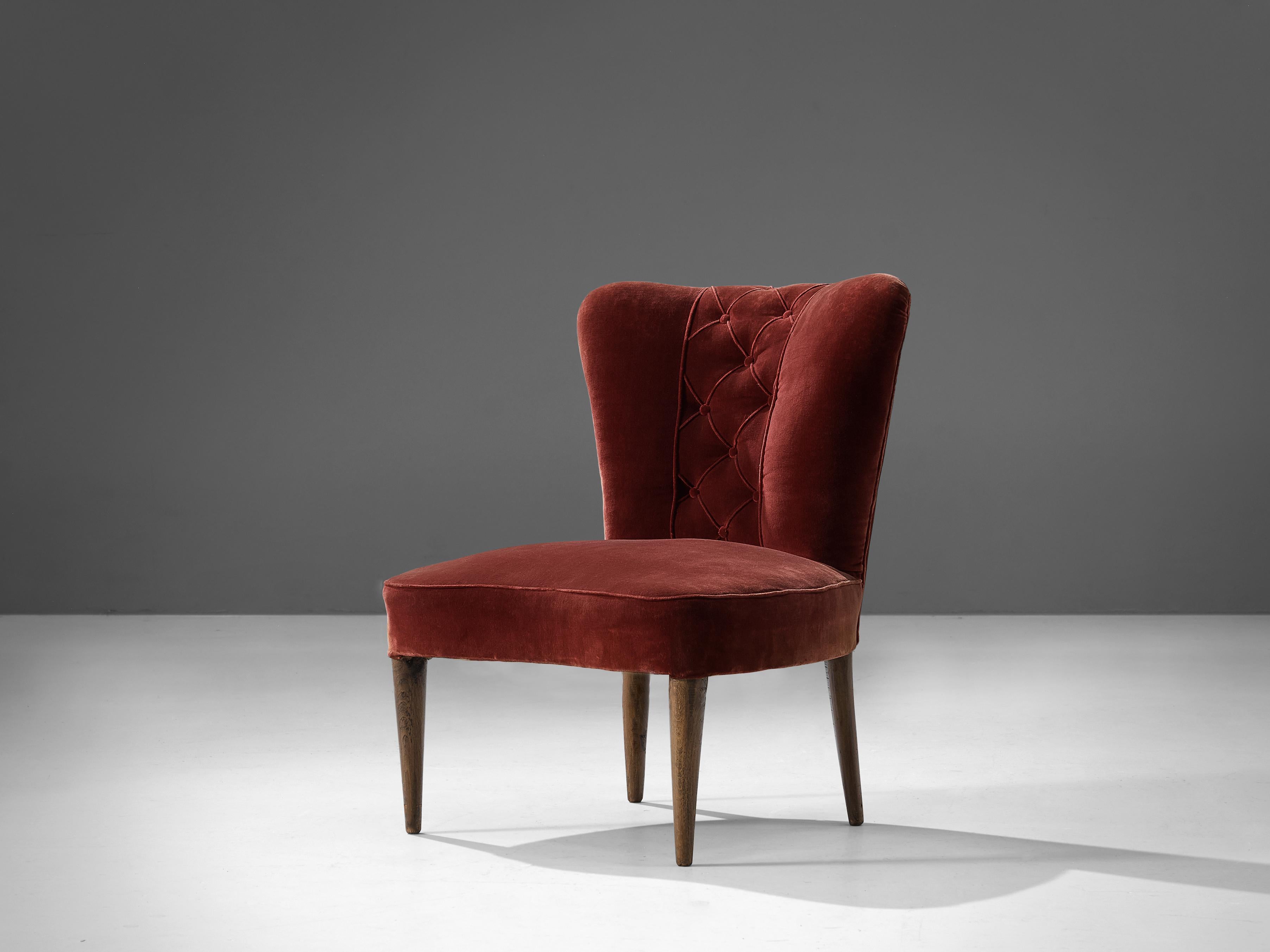 Melchiorre Bega Pair of Side Chairs in Red Velvet Upholstery 1