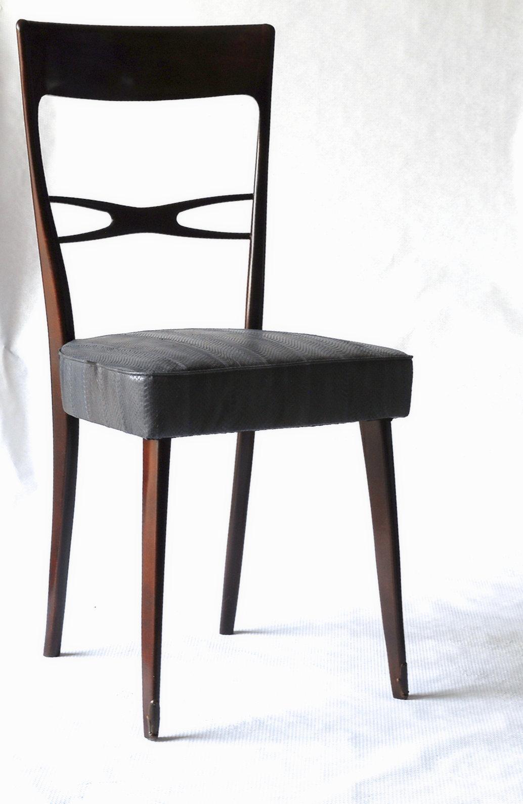Melchiorre Bega Six Dining Chairs Glossy Finish, water snake skin box seated 50s 3