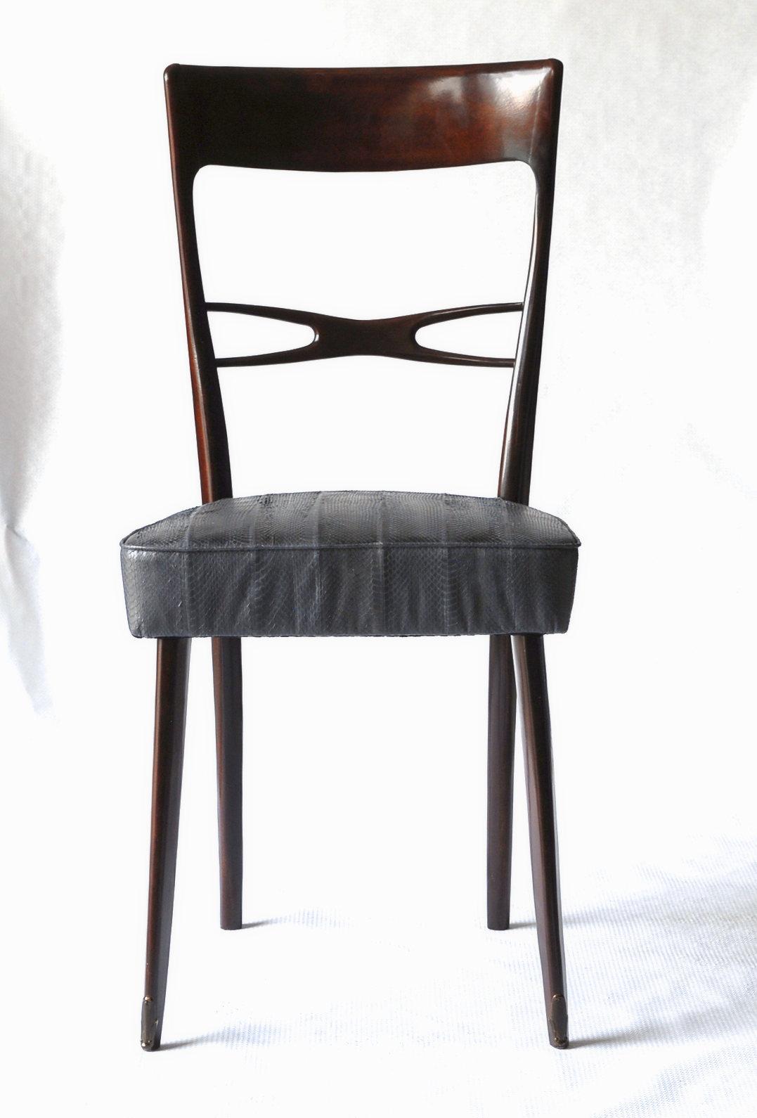 Melchiorre Bega Six Dining Chairs Glossy Finish, water snake skin box seated 50s 4