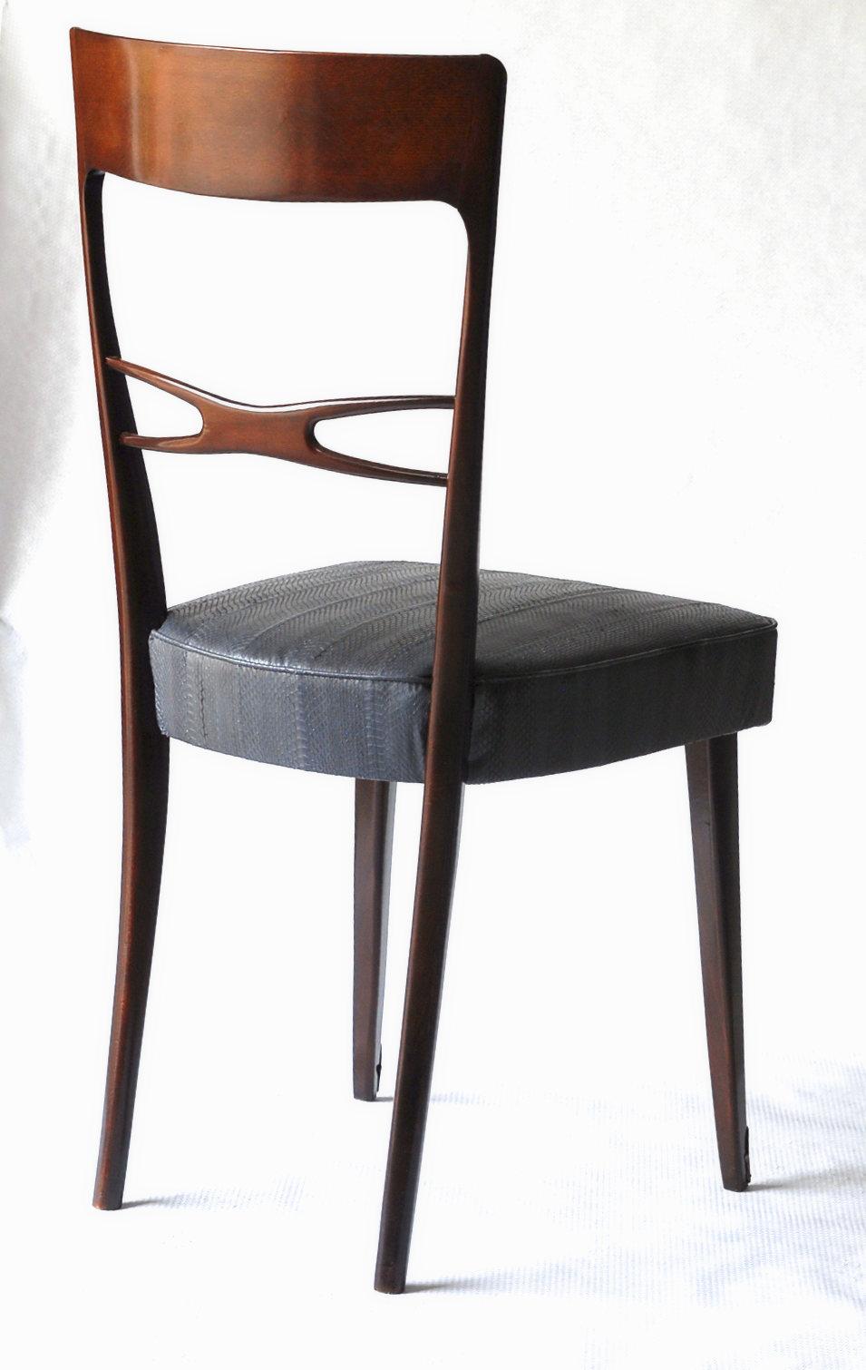 Velvet Melchiorre Bega Six Dining Chairs Glossy Finish, water snake skin box seated 50s