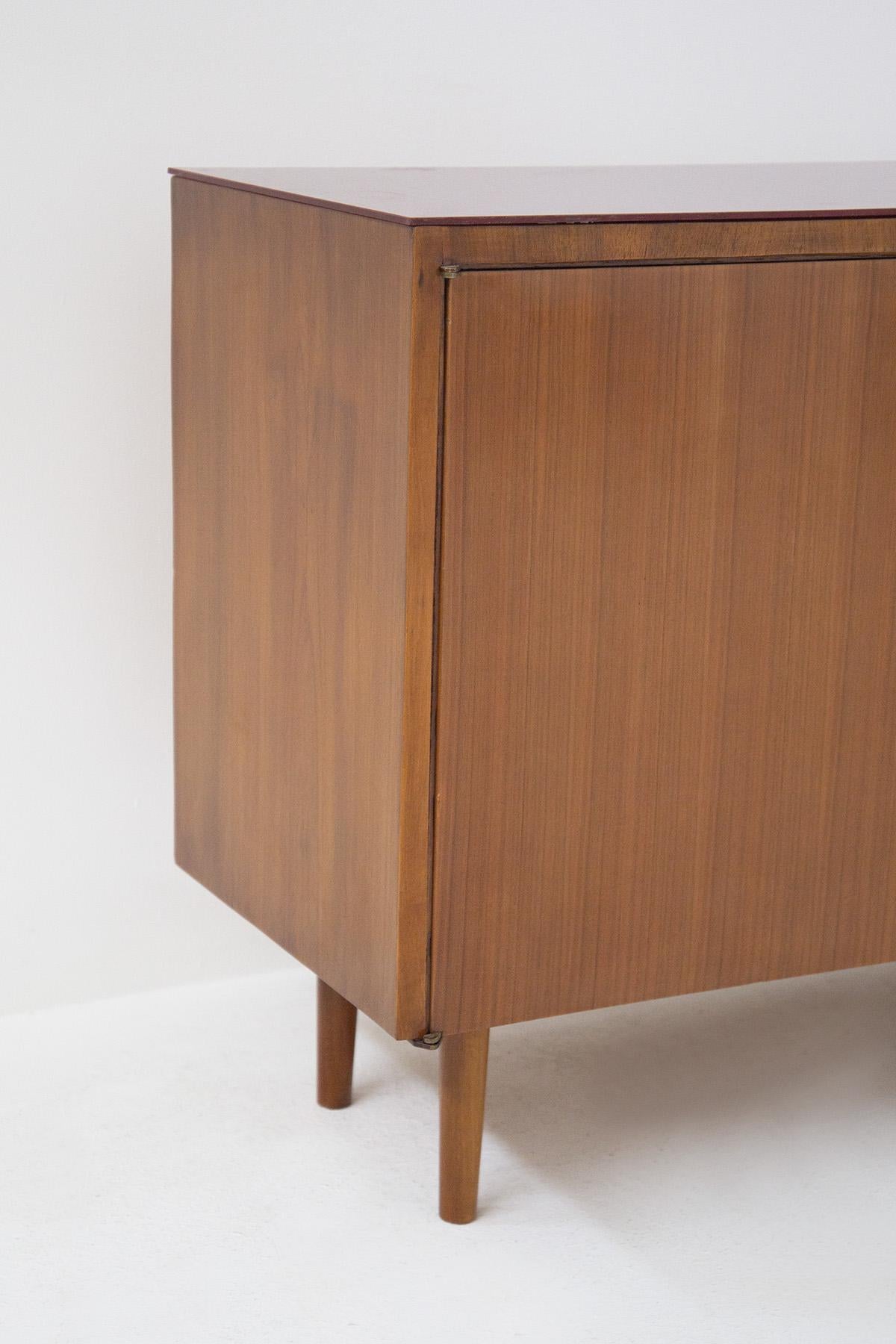 Mid-20th Century Melchiorre Bega Vintage Sideboard in Wood and Red Glass