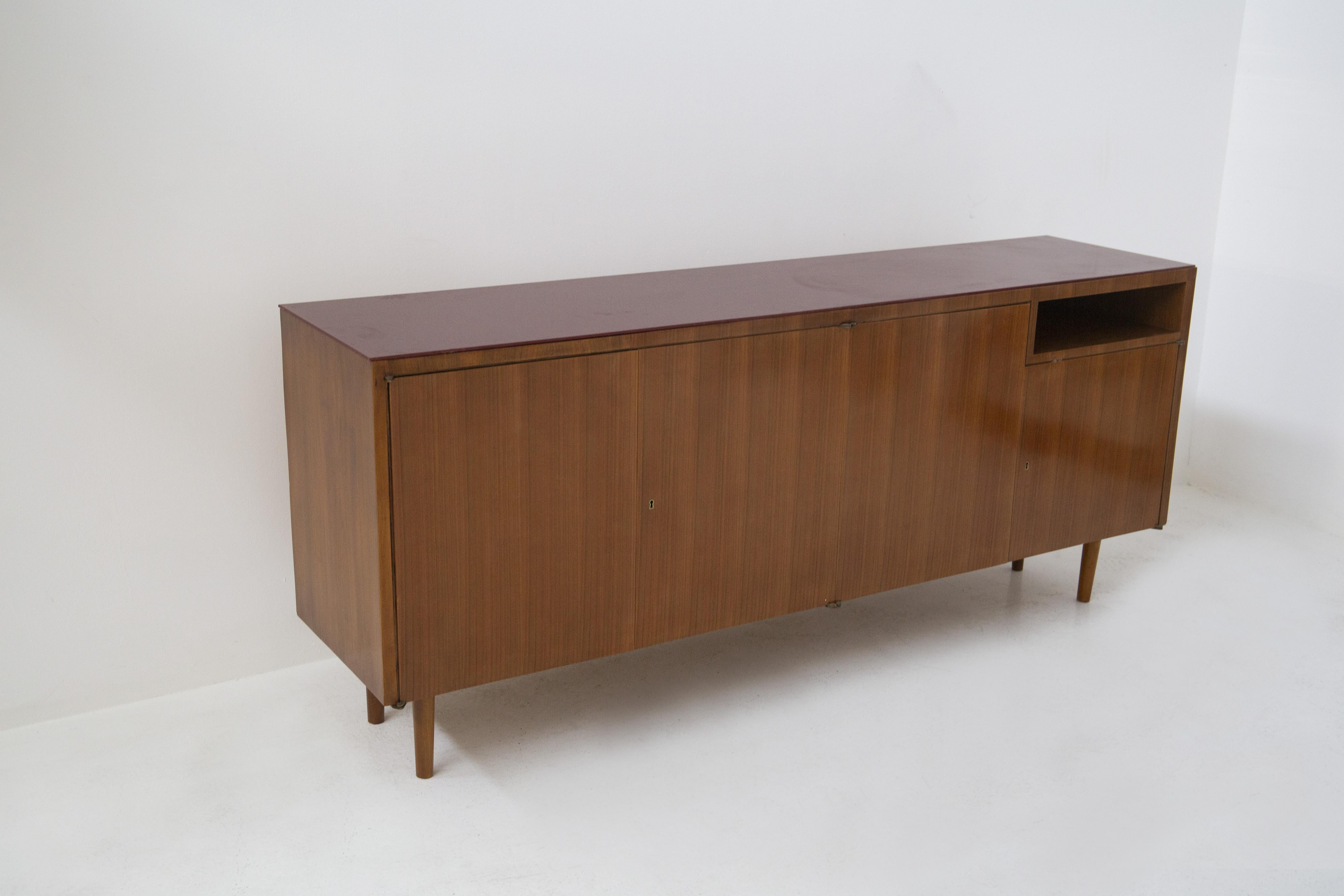 Melchiorre Bega Vintage Sideboard in Wood and Red Glass 2